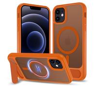 XTCASE Magnétique Coque pour iPhone 12/12 Pro Compatible avec MagSafe Charge sans Fil, Etui Translucide Mat Arrière Housse avec Metal Béquille [3 Modes de Support] Orange