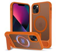XTCASE Magnétique Coque pour iPhone 13/14 Compatible avec MagSafe Charge sans Fil, Etui Translucide Mat Arrière Housse avec Metal Béquille [3 Modes de Support] Orange