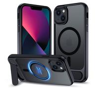 XTCASE Magnétique Coque pour iPhone 13 Compatible avec MagSafe Charge sans Fil, Etui Translucide Mat Arrière Housse avec Metal Béquille [3 Modes de Support] Noir