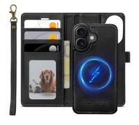 XTCASE Magnétique Coque pour iPhone 16 Compatible avec MagSafe, 2 in 1 Housse en Cuir PU Premium Amovible Protection Etui à Rabat Fentes Carte Pochette de Portefeuille Antichoc, Noir
