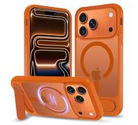 XTCASE Magnétique Coque pour iPhone 17 Pro Compatible avec MagSafe Charge sans Fil, Etui Translucide Mat Arrière Housse avec Metal Béquille [3 Modes de Support] Orange
