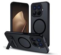 XTCASE Magnétique Coque pour Xiaomi 15T Pro Compatible avec MagSafe Charge sans Fil, Etui Translucide Mat Arrière Housse avec Metal Béquille [3 Modes de Support] Noir