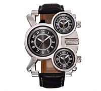 XTCRFY nssb Montres pour hommes Bracelet en cuir pour hommes 3 fuseaux horaires Montre à quartz décontractée (Couleur : noir)