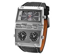 XTCRFY nssb montres pour hommes, montres uniques pour hommes deux différents cadrans rectangulaires grandes montres à quartz mâles trois fuseaux horaires montre-bracelet en PU (couleur noir)