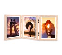 XTDMJ Cadre photo collage pour 3 photos, 10 x 15 cm Pliable Cadre en bois avec plaque acrylique, Multi cadre pour mariage, famille, bébé, Marron clair, 15,2 x 10,2 cm