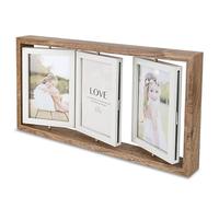 XTDMJ Cadre photo pour 3 photos - Pivotant - 9 x 14 cm - Pliable - En bois - Avec verre - Multicadre pour mariage, famille, bébé, marron clair - 14 x 3,5"