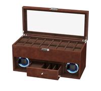 XTELARY Double Remontoir pour 2 Montres automatiques avec vitrine de Montre à 16 Compartiments, boîte à tiroirs, 4 Modes de Rotation, Coussin de Montre réglable et lumière LED Bleue pour Les Amateurs