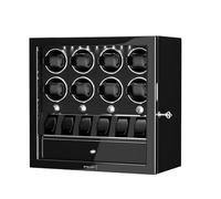 XTELARY Remontoir de montre verrouillable noir pour 8 avec 6 emplacements mémoire, tiroir de rangement, 4 modes de rotation, lumière LED blanche, moteur super silencieux et coussin à ressort pour