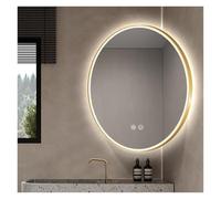 XTGDIEM Miroir d'angle Rond Mural avec Lumière LED Et Désembueur, Adapté Aux Salles De Bains Chambres, Peut Être Accroché Verticalement Ou Horizontalement(Gold,60x60cm)