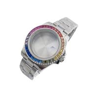 XTINKOPW Boîtier de Montre 41 mm avec loupe Plate incrustée de Diamants Couleur huître, boîtier en Acier Inoxydable et Verre Saphir, Compatible avec Le Mouvement NH35/36(NO.2)