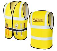 Xtinmee 2 gilets de construction pour enfants, costume d'ouvrier du bâtiment, gilet de sécurité haute visibilité pour personnes âgées (jaune)