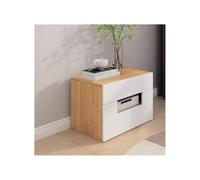XTJS56QB Moderne Table de Chevet en Blanc + Armoire de Rangement Couleur Bois avec Deux tiroirs, Armoire de Rangement en Bois Massif for Salon, Chambre, Salle d'étude Chambre