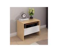 XTJS56QB Moderne Table de Chevet en Blanc + Armoire de Rangement Couleur Bois avec Un tiroir + Un Compartiment Armoire de Rangement en Bois Massif for Salon, Chambre, Salle d'étude Chambre