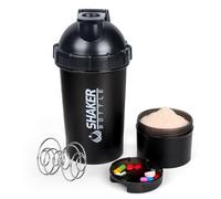 XTKS Shaker Bottle Shaker Bouteille shaker de avec rangement pour poudre et pilulier - 500 ml - Pour mélanges de protéines avec boule mélangeuse - Bouteille mélangeur anti-fuite pour pré-entraînement
