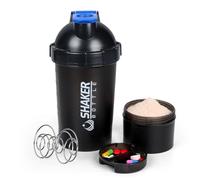 XTKS Shaker Bottle Shaker Bouteille shaker de avec rangement pour poudre et pilulier - 500 ml - Pour mélanges de protéines avec boule mélangeuse - Bouteille mélangeur anti-fuite pour pré-entraînement