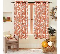 XTMYI Lot de 2 Panneaux de Rideaux Transparents Orange de 160 cm de Long pour Chambre à Coucher avec œillets, Motif Feuilles bohèmes, rouilles, pour Salon