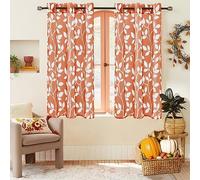 XTMYI Lot de 2 rideaux courts pour fenêtre de salle de bain, cuisine, citrouille, motif floral d'automne pour chambre à coucher, salle à manger, décoration de baie vitrée, 122 cm de long, orange brûlé