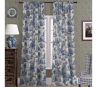 XTMYI Lot de 2 Rideaux de fenêtre Semi-occultants en Toile de Coton Transparent texturé à Motif Floral français Vintage Victorien pour Chambre à Coucher, 213,4 cm de Long, Bleu