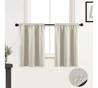 XTMYI Rideaux de café Courts imperméables et occultants avec Passe-Tringle pour fenêtre de Cuisine, Salle de Bain, Blanc cassé, écru, 90 cm de Long