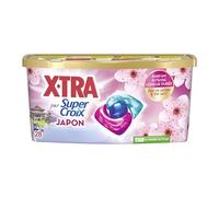 XTRA par Super Croix, Japon, Lessive en Capsules, Lessive Parfumee, Parfum Fleur de Cerisier & The Vert, Efficace des 20°C, Proprete & Evasion a Chaque Lavage, 28 Lavages