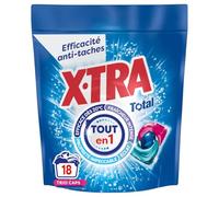 XTRA Total, Lessive en Capsules Tout en 1, Efficacite Antitaches, Proprete impeccable, Eclat, Fraicheur Intense et Efficace des 20 degres, 18 Lavages