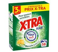 Xtra Total - Lessive Poudre- 4+1- Propreté - Eclat - Fraîcheur - Engagé pour vous - Economique - Une seule lessive pour tout votre linge - Parfum Marseille & Aloe Vera - Efficace des 20°C -58 mesures
