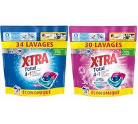 Xtra Total - Lot de 2 Pack de Capsules de lessive - Trio-Caps - 4 plus 1 - Original + Parfum Fleuri