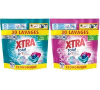 Xtra Total - Lot de 2 Pack de Capsules de lessive - Trio-Caps - 4 plus 1 - Parfum Fleuri + Parfum Givré