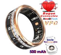 XtraDiTech Bague Connectée VFC Noir Doré Diamantée Montre Connectée Interval Mesure 5 Mins Fréquence Cardiaque/SpO2/Sommeil Ø