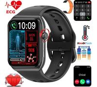 XtraDiTech Montre Connectée ECG Cardiofréquencemètre Thermomètre Moniteur Multiparamétrique Écran HD 1,81 Rectangle 2 Bracelets