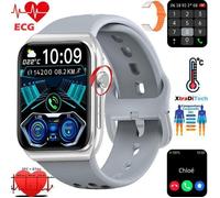 XtraDiTech Montre Connectée ECG Cardiofréquencemètre Thermomètre Moniteur Multiparamétrique Écran HD1,81 Rectangle 2Bracelets