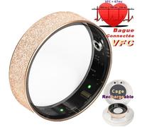 XtraDiTech Montre Connectée Sport Bague Connectée VFC - Diamantée Dorée - 2,6mm - Fréquence Cardiaque - SpO2 - Sommeil Ø 18,1mm