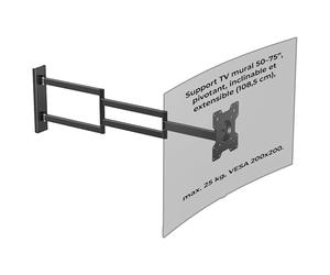 XTRARM Axis XL 108,5 cm - Support Mural TV - 25 kg - VESA 200x200 - Fixation Murale TV de 55 Pouces à 75 Pouces