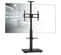 XTRARM Elite Support TV Mobile et réglable en Hauteur pour 40-86 Pouces et 60 kg Maximum, Support inclinable jusqu'à VESA 600x400 Maximum, avec étagères et Prise, Noir, Manuel