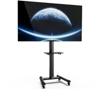 XTRARM Support TV Mobile Proton 500 avec étagére, Prises et Ports USB, VESA Hauteur 211 cm, Format Portrait, Paysage, 32-75 Pouces 40 kg Noir
