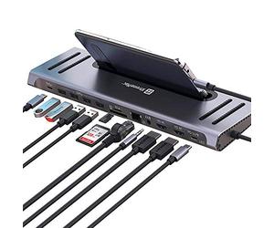 XtremeMac Adaptateur Hub USB-C 12 en 1 - Station d'accueil pour Apple MacBook Type C, Ethernet, 4X USB 3.0, 2X USB C PD, 2X 4K HDMI, Micro Audio, Lecteur Carte SD/TF