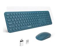 XTREMTEC Clavier et souris sans fil pleine taille, connexion USB 2,4 GHz, clavier rétro rond pour machine à écrire, joli clavier d'ordinateur pour Windows, Mac, tablette (bleu-vert) - Clavier allemand