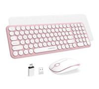 XTREMTEC Clavier et souris sans fil, taille compacte, joli clavier rétro rond - 2,4 GHz, ultra fin, silencieux, esthétique, clavier pour ordinateur portable, iMac, Windows, disposition US (Sakura