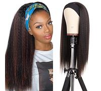 Xtrend 22 Pouces Kinky Straight Yaki Bandeau Perruque Longue Droite Yaki Synthétique Noir Mixte Brun Cheveux Naturel Aspect Bandeau Attaché Glueless Perruques Facile à Porter 1B30#