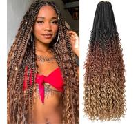 Xtrend 53# Lot de 8 paquets d'extensions au crochet de cheveux synthétiques tressés bouclés, 76 cm, 12 mèches/paquet, pré-bouclées, noir, style long désordonné, extensions de cheveux individuelles