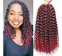 Xtrend 7 Pack 12 pouces Passion Twist Cheveux Ombre Burgendy Vague D'eau Synthétique Crochet Tresses pour Court Passion Twist Tressage Cheveux Déesse Locs Bohème Curl Extensions de Cheveux TBUG#