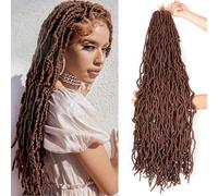 Xtrend 7 Packs Nu Soft Locs Crochet Cheveux 30 pouces Brun Foncé Naturel Déesse Distressed Faux Locs Doux Locs Ondulés Dreadlock Crochet Tresses Extensions de Cheveux 12 brins/pack 30#