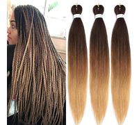 Xtrend Lot de 3 extensions de cheveux en fibre synthétique pré-étirées à tresser - 66 cm - Ombre - Pour box Braids - Sans eau chaude - 3 paquets, 1B/30/27#