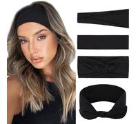 XTREND Lot de 4 bandeaux noirs pour femme, design extensible et antidérapant pour cheveux de femme, plusieurs styles tendance pour yoga, entraînement, sport, tous les jours