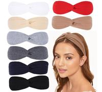 XTREND Lot de 8 bandeaux élastiques à nœuds croisés pour femme - Pour yoga et entraînement - Doux - Couleur unie - Simple et polyvalent