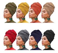 XTREND Lot de 8 turban en jersey extensible bohème extra long doux et respirant de couleur unie africaine pour femme (8 couleurs)
