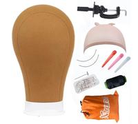 Xtrend Tête de mannequin professionnelle en toile marron de 55,9 cm pour la fabrication/séchage/coiffage de perruques avec 20 épingles en T et support de serrage