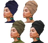 XTREND Turban en jersey extensible - Bandeau tendance - Couleur unie - Respirant - Ultra doux - Extra long - Pour femme, Vert militaire - Lot de 1, taille unique