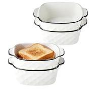 Xtrillogen Lot de 4 plats à gratin carrés en céramique, 400 ml, petits, 14,5 x 11,5 x 5,5 cm, avec poignées, petit moule pour Airfryer, four (carré à losanges)