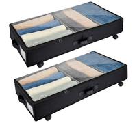Xtsuen 2 boîtes de rangement sous le lit, boîte de rangement sous le lit avec roulettes, rotation à 360° et châssis en métal, sac pliable de grande capacité en tissu non tissé pour ranger vêtements